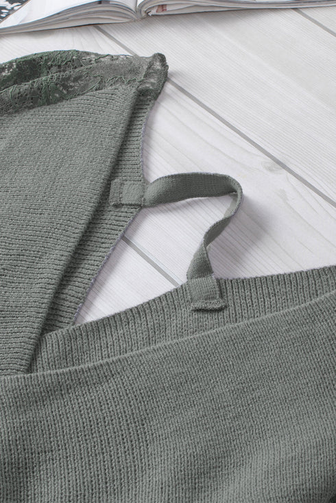 Sexy V Neck Surplice Hollow-Out Sweater With Lace Sleeves